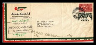 Dr Jim Stamps Mexico Airmail First Flight Mexico City Miami Legal Size Cover