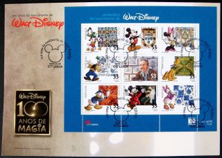 2001 Portugal Walt Disney Stamps Fdc Mickey Mouse Minnie Goofy Pluto Donald Duck