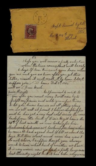 1863 Athens,  Il - Cover & Civil War Letter To Soldier In 114th Illinois Infantry