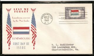 Scott 912 Luxembourg Overrun Nations First Day Cover Patriotic Fdc