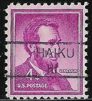 Precancel Haiku Hi,  Hawaii Sc 1036 4 Cent Lincholn Hinged