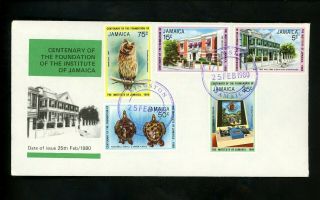 Postal History Jamaica Fdc 484 - 488 Institute Of Jamaica Centennial Owl 1980