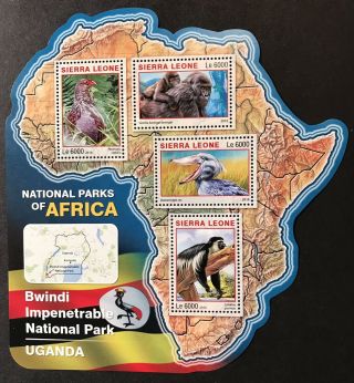 Sierra Leone Wild Animals Map Shaped Stamp Sheet 2016 Mnh Bwindi National Park