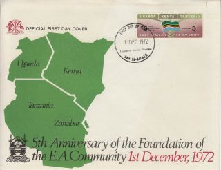 1972 Kenya Uganda Tanzania East Africa Community Flags Maps First Day Cover
