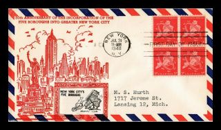 Us Cover York City Five Boroughs Block Of 4 Fdc Crosby Photo Cachet