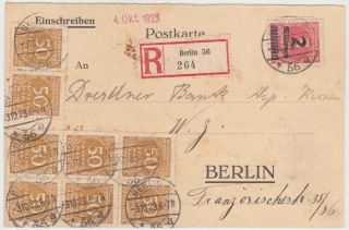 Germany Dr 1923 (3.  10. ) Reg.  Bank Pc Local Berlin Franking (correct Rate)