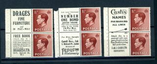Edward Viii 1 1/2d Adverts Attached (ex Booklet) Unmounted (3) (s225)