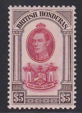 British Honduras.  1938 - 47.  Sg 161,  $5 Scarlet & Brown.  Mounted.