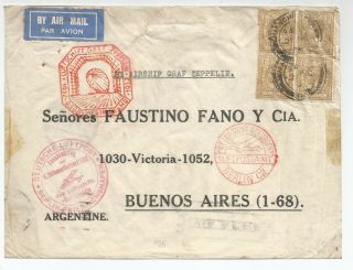 1932 Graf Zeppelin Cover To Argentina With Block Of 4 Gv 1s