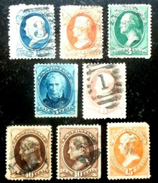 Buffalo Stamps,  Scott 182 - 189,  1879 Banknote F/vf - Vf W/ Cancels,  Cv = $345