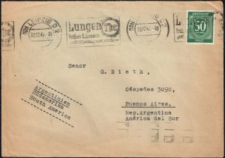 3153 Germany To Argentina Cover 1947 Advertising Mechanic Cancel Leipzig - Bs As