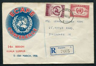 05.  03.  1958 Malaysia Malaya Ecafe Set Stamps On Fdc With Singapore/g Cds Pmk (1)