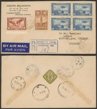 Canada 1946 - Registered Air Mail Cover To Poland 28411/5
