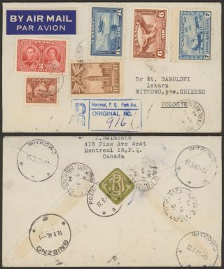 Canada 1946 - Registered Air Mail Cover To Poland 28411/9