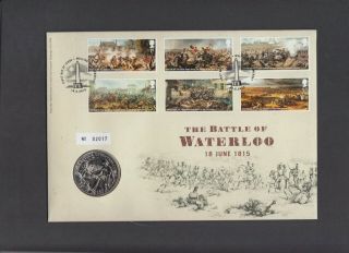 2015 Battle Of Waterloo Royal Mail/royal Coin Cover With £5 Coin