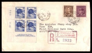 St Roch De Quebec Nov 22 1954 Registered Cover With Corner Block And Coil To App