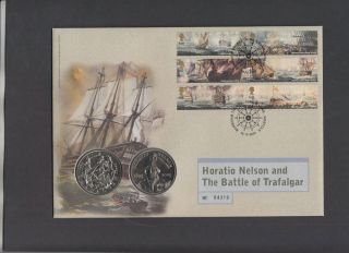 2005 Battle Of Trafalgar Royal Mail/royal Coin Cover With 2 £5 Coins