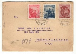 1949 Yugoslavia - Peoria 2 Illinois U.  S.  A.  First Day Cover Fdc Stamp Set