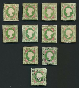 Heligoland Stamps 1869 - 1888 Qv 1/2 Schilling Issues Variety,  8x Og & 3x Vfu