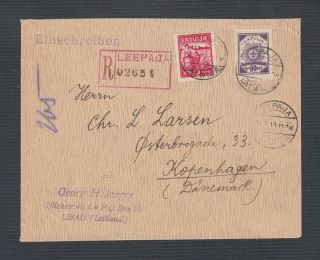 Latvia 1919 Registered Imperf Franking Cover Leepaja To Copenhagen Denmark