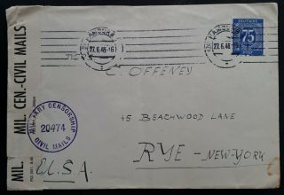 Scarce 1946 Germany (allied Occ) Civil Mails Censor Cover Ties 75 Pfg Stamp
