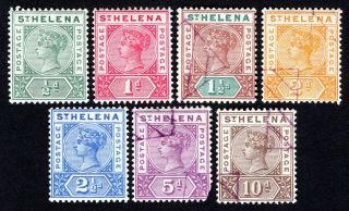 St.  Helena 1890 - 1897 Set Of 7 Stamps Gibbons 46 - 52 Mh/used Cv=169.  75£