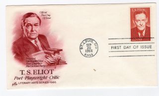Us First Day Issue,  Unaddressed,  Cacheted 22c Ts Eliot