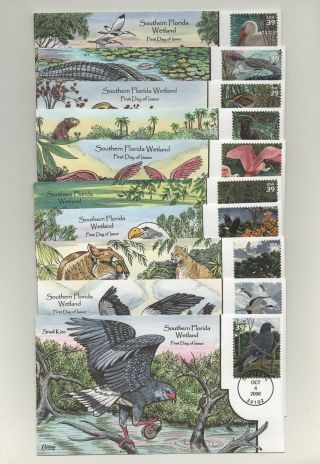 Us - Southern Florida Wetland,  Set Of 10 Collins Hand Painted Fdcs Lot 2