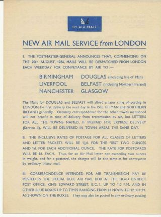 S36 Gb Gpo Ras Railway Air Service 2 Page Information Leaflet For London