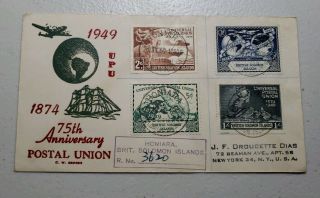 Solomon Islands 1949 Upu 75th Universal Postal Union Anniv Stamp Set On Fdc