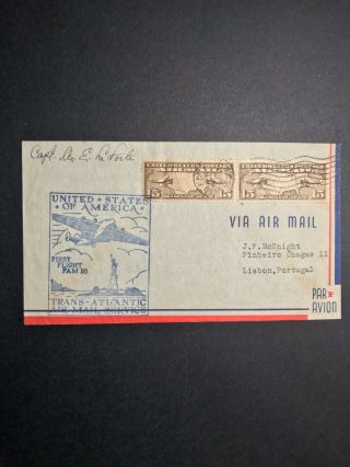 Us Usa First Flight Cover Signed Captain Arthur Laporte Fam 18 Ny To Lisbon 1939