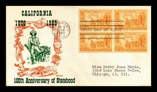 Dr Jim Stamps Us California Centennial First Day Spartan Cover Scott 997 Block