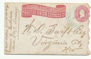 Pacific Union Express Envelope With Letter Sent To Virginia City,  Nevada