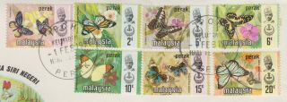 MALAYSIA 1971 BUTTERFLIES issues for PERAK set of 7 on official illustrat FDC 3