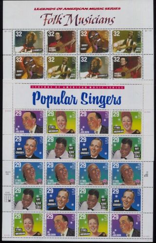 US Legends of American Music Series MNH Sheets 29c - 33c Face Value $54.  40 2