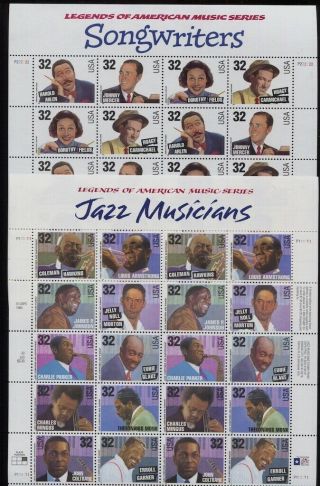 US Legends of American Music Series MNH Sheets 29c - 33c Face Value $54.  40 3