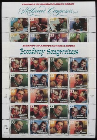 US Legends of American Music Series MNH Sheets 29c - 33c Face Value $54.  40 4
