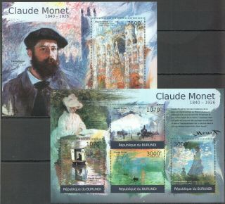 K542 2012 Burundi Art Famous Paintings Claude Monet Bl,  Kb Mnh Stamps