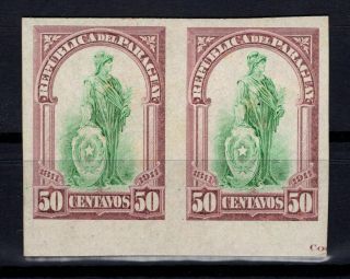 P112394/ Paraguay – Variety – Scott 206 Pair Trial Color Proof On Card