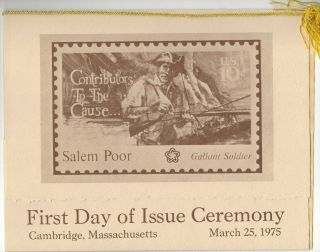 First Day Of Issue Ceremony Program For Salem Poor Stamp March 25th,  1975