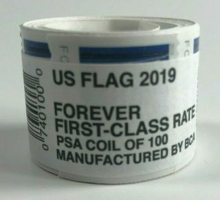1 ROLL OF 100 USPS FOREVER STAMPS US FLAG 2019 FIRST CLASS RATE 2
