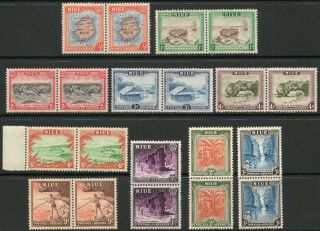 Niue 1950 Kgvi Set Of Stamps Value To 3 Shillings (in Pairs) Mnh