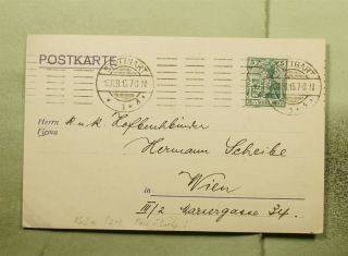 Dr Who 1915 Germany Stuttgart Perfin Postcard To Austria E70020