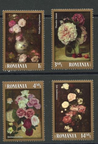 Paintings Of Roses Set Of 4 Stamps Mnh 2013 Romania 5501 - 4 Flowers