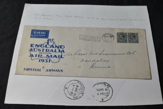 First Experimental Flight England To Australia 1931 Airmail Cover,  99p Start