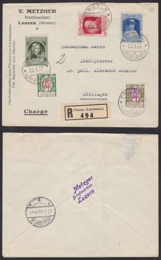Liechtenstein 1930 Stamps On Registered Mail Triesen To Germany.  A5593