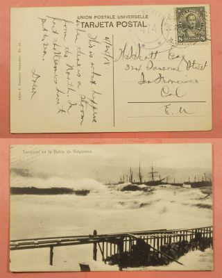 1918 Chile Valparaiso Postcard To Usa Wwi Censored