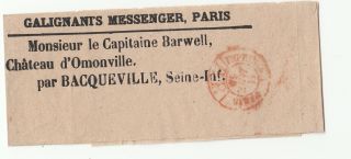 1864 France Newspaper Wrapper Galignant 