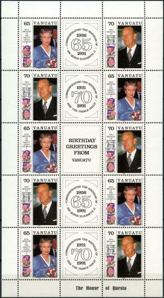 Vanuatu 1991 Sg 576 - 7 Qeii 65th Prince 70th Birthday Mnh Sheet D85808