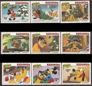Redonda - 1981 Disney Characters Christmas - 9 Stamp Set - 18d - 010
